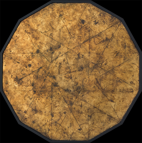 Tanya Bonello, Dodecagon Palimpsest 860x860mm, gypsum, gold leaf and oil on board, 2014