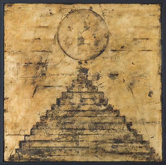 Tanya Bonello, Gold Ziggurat 300x300mm, gypsum, gold leaf and oil on board, 2014