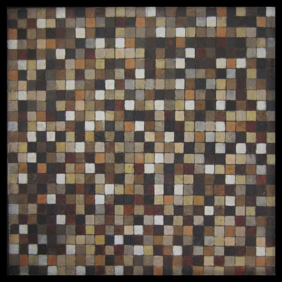 Tanya Bonello, Breakwater entoptic, 400x400mm, gypsum, found metal and oil on board, 2013