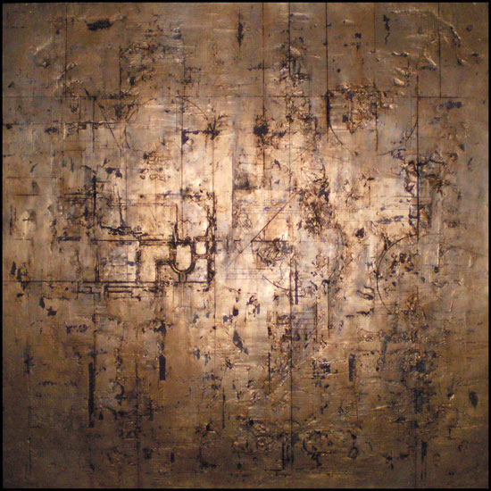 Tanya Bonello, In search of, 1000x1000mm, gypsum, gold leaf and oil on board, 2010