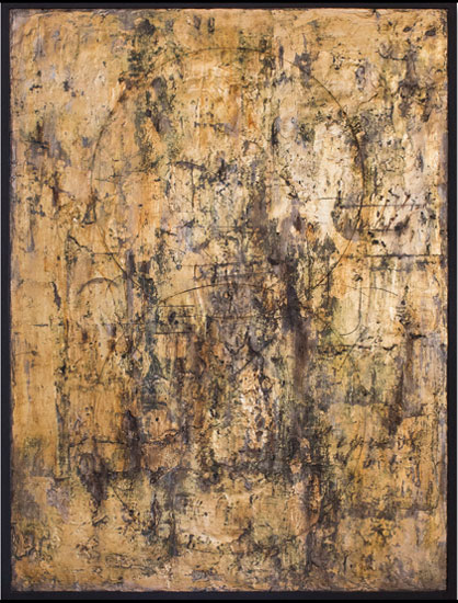 Tanya Bonello, Gold-2 circles, 600x450mm, gypsum, gold leaf and oil on board, 2009