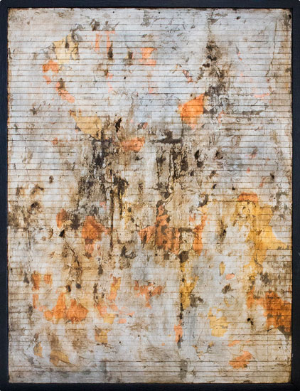 Tanya Bonello, 3 Ages of Mankind no 5, 600x450mm, gypsum, silver leaf, gold leaf, copper leaf and oil on board, 2010