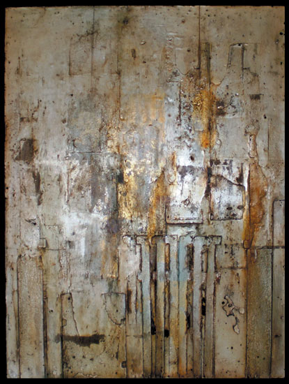 Tanya Bonello, Lunar series no5, 600x450mm, gypsum, silver leaf and oil on board, 2007