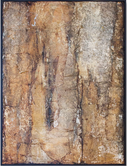 Tanya Bonello, Thermal series, No 30, 600x450mm, gypsum, found papermatter, polyurethane and oil on board, 2002