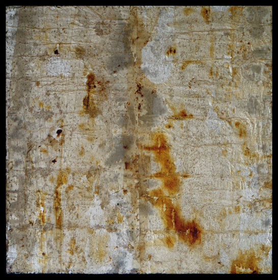 Tanya Bonello, Thermal series, Fivefold, 500x500mm, gypsum, found papermatter, polyurethane and oil on board, 2001