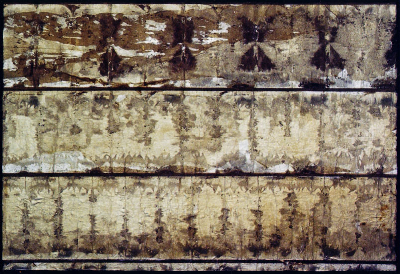 Tanya Bonello, Thermal series, No 1, 1240x850mm, gypsum, found papermatter, polyurethane and oil on board, 2001