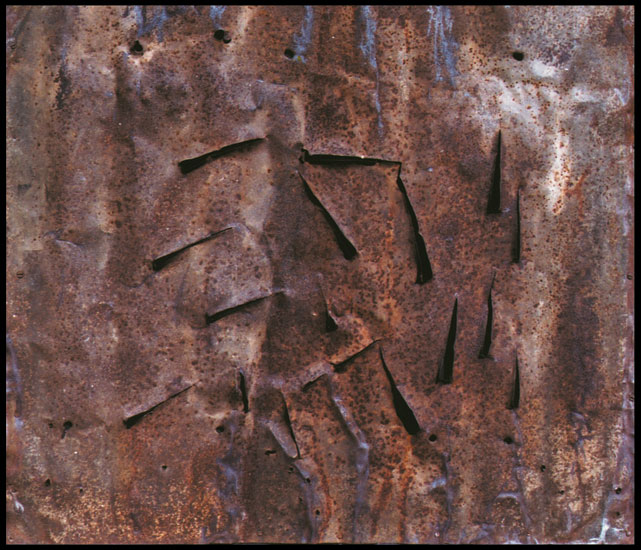 Tanya Bonello, For Lucio, 710x615mm, found metal on board, 1999